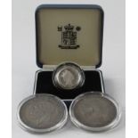 GB silver Proof One Pound 1990 along with Crowns 1819 VG & 1935 GVF