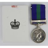 GSM QE2 with Canal Zone clasp and named box of issue (LACW K D Johnson (2807392) WRAF).