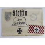 Imperial German Der Stalhelm veterans badge and armband plus a WW1 mirror.