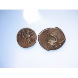 India (2) States copper coins: Kashmir, Srinagar, Ranbir Singh Paisa GVF, along with an irregular