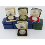 GB Silver Proof Crowns (16) 1972 x4, 1977 x10 & 1980x2. aFDC/FDC boxed (most have certificates)