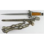 German 3rd Reich Army Officers Dagger with scabbard, hangers and portepee. Blade maker marked 'WKC