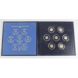 Jersey: Sterling silver seven coin frosted proof set 1983, FDC in original folder (needs re-gluing)