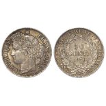 France silver 50 Centimes 1871A, scarce, EF