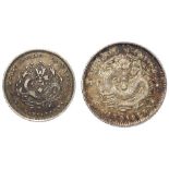China, Imperial dragon milled silver minors (2): Kwang-tung "5 Cents" 3.6 Candareens, toned VF/