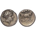 Ancient Greek: Neapolis, Campania contemporary forgery silver plated Stater, c.300 BC, 6.62g, VF