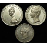 British Commemorative Medals (3) white metal d.28-34mm, young Queen Victoria issues 1837-38, nEF-EF,