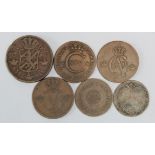 Sweden (6) copper coins 18th-19thC, mixed grade.