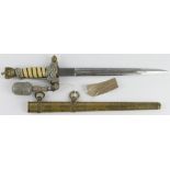 German 3rd Reich Naval Officers dagger with scabbard and portepee. Galleon blade, maker marked 'Puma