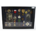 French collection of medals photos badges etc., including St Helena 1821 medal awarded to Napoleon’s