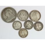 GB Silver (7) George III to Queen Victoria assortment, mixed grade.