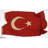 Turkish Ottoman era flag, stamped to edge indicating issue in WW1, no moth, service wear, 5 feet