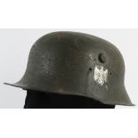 German 3rd Reich Double Decal Childs tin Stahlhelm, no liner, good decals, maker marked inside