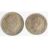 George III silver (2): Sixpence 1816 toned EF, and Maundy Threepence 1762 toned GVF