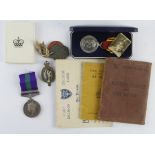 Group - GSM GVI with Palestine 1945-48 clasp (14158648 Sigmn L J Willmen R.Sigs), Fire Service QE2