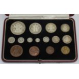 Proof Set 1937 (15 coins) Crown to Farthing including Maundy Set; aFDC with original case in good