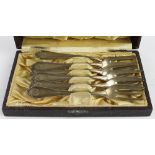 German 3rd Reich Waffen SS silver desert forks, cased set of 6. Maker marked 'G' 830S, with a half