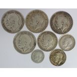 GB Silver (8) George V pre-20, Halfcrowns to Sixpence, mixed grade.