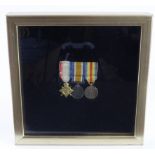 Miniature 1915 Trio in frame with note to reverse Major J W Grant Royal Artillery & Canadian