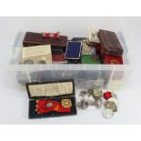 GB & World Commemorative Medals, boxes, misc coins, tokens etc; a box of material.
