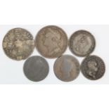Ireland copper & bronze (6) 17th-19thC assortment including a Gunmoney Crown 1690, mixed grade.