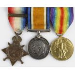 1914 Star Trio with original Aug - Nov clasp named (SS.100378 P Fallon, Act. Ldg. Sea. Nelson Btn