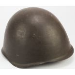 Russian ? / Italian ? style WW2 steel helmet, complete with liner & chin strap.