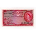 British Caribbean Territories 1 Dollar dated 3rd January 1956, portrait of Queen Elizabeth II at