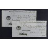 Stourbridge and Kidderminster Banking Company Post Bills (2), a pair of unissued 20 Pounds Post