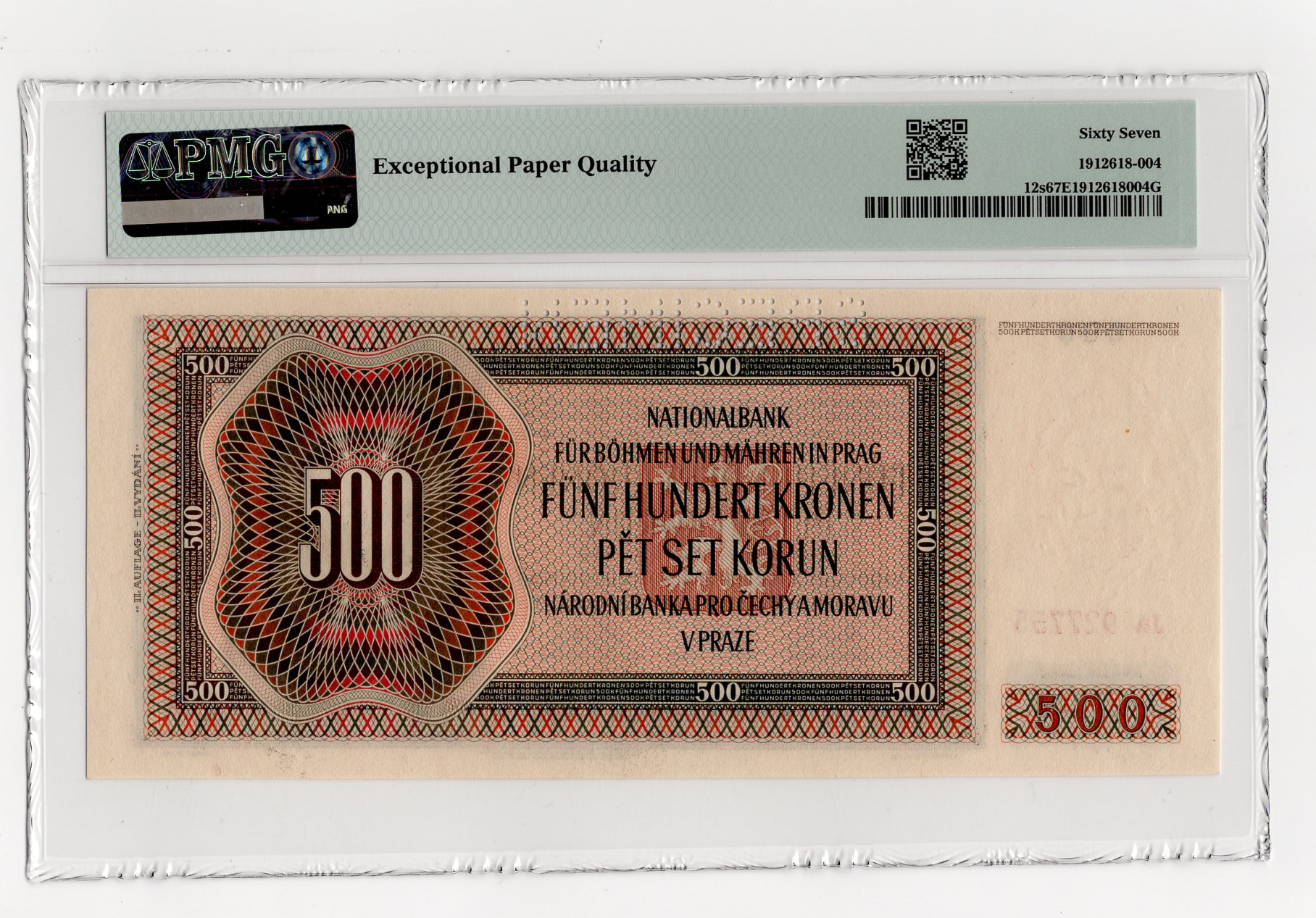 Bohemia & Moravia 500 Korun dated 1942, II Auflage (2nd issue) perforated SPECIMEN, Ja 927755 (TBB - Image 2 of 2