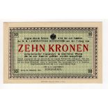 Austria 10 Kronen dated 1916, prisoner of war camp issue, Reifenstein, about Uncirculated and