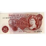 Fforde 10 Shillings (B309) issued 1967, rare LAST RUN '99Z' prefix, serial 99Z 857079 (B309,