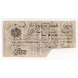 Faversham Bank 5 Pounds dated 1885, serial No. 8130 for Hilton, Rigden (Outing786a) pinholes, bank