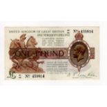 Warren Fisher 1 Pound (T34) issued 1927, Great Britain & Northern Ireland issue, serial W1/42 459814