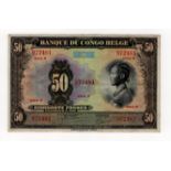 Belgian Congo 50 Francs issued 1941 - 1942, series B note, serial no. 972481 (TBB B218a, Pick16a)