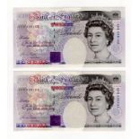 Gill 20 Pounds (B358) issued 1991 (2), a consecutively numbered pair of FIRST SERIES notes, serial