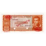 Bolivia 50 Pesos Bolivianos dated 13th July 1962, Thomas de la Rue SPECIMEN No.65 with red oval