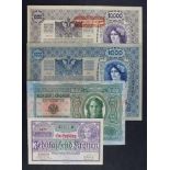Austria (4), 10000 Kronen dated 1918 (issued 1919) VF+, 10000 Kronen = 1 Shilling dated 1924 about