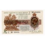 Warren Fisher 1 Pound (T34) issued 1927, rarer Great Britain & Northern Ireland issue, serial U1/2