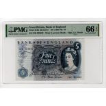 Fforde 5 Pounds (B312) issued 1967, serial Z69 829582 (B312, Pick375b) in PMG holder graded 66 EPQ