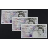 Gill 20 Pounds (B358) issued 1991 (3), a consecutively numbered run of FIRST SERIES notes, serial