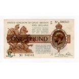Warren Fisher 1 Pound (T24) issued 1919, nice high prefix '99', serial W/99 506543 (T24, Pick357)