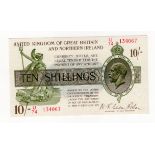 Warren Fisher 10 Shillings (T33) issued 1927, serial U/74 134067, Great Britain & Northern Ireland