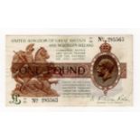 Warren Fisher 1 Pound (T34) issued 1927, Great Britain & Northern Ireland issue, serial T1/52 285563