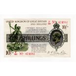 Warren Fisher 10 Shillings (T26) issued 1919, serial F/66 674981, No. with dash (T26, Pick356) set