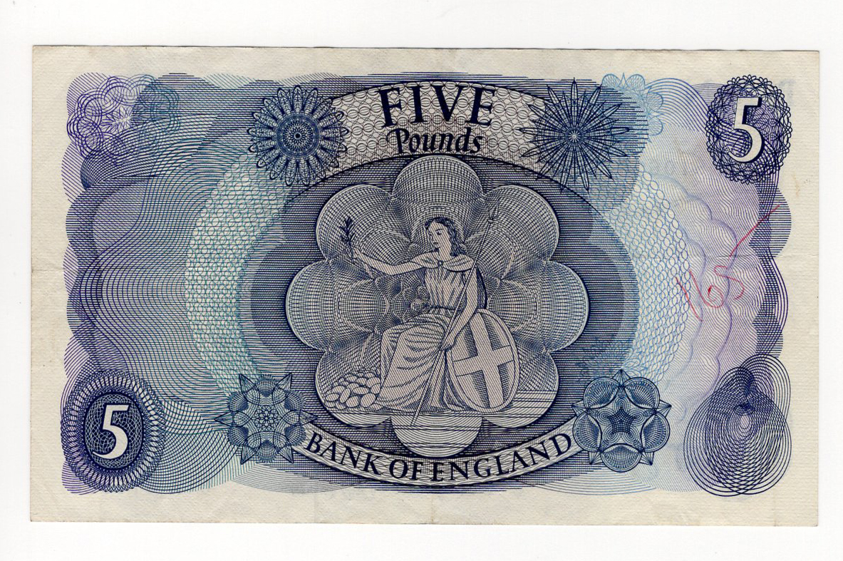 Fforde 5 Pounds (B314) issued 1967, rare FIRST RUN '01A' prefix, serial 01A 810626 (B314, - Image 2 of 2