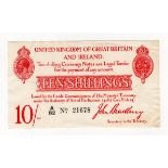Bradbury 10 Shillings (T12.1) issued 1915, FIRST PREFIX letter of issue, 5 digit serial number A/