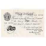 Peppiatt 5 Pounds (B264) dated 17th March 1947, serial L67 057752, London issue on thin paper, a