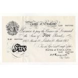 Peppiatt 5 Pounds (B264) dated 17th March 1947, serial L67 057753, London issue on thin paper, a