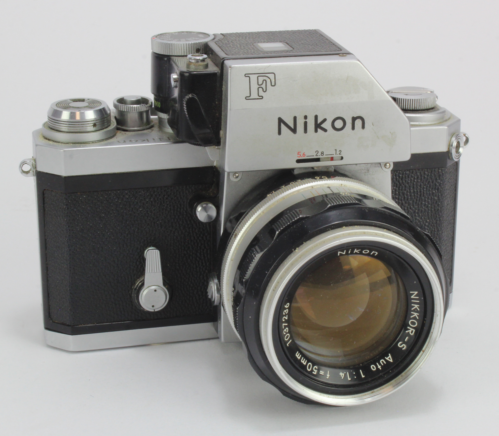 Nikon F Photomic camera (serial no. 7147866), with Nikkor S Auto 1:1.4 f=50mm lens (1037236),